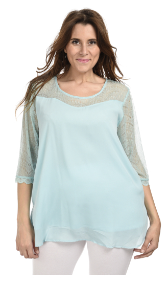 Wholesaler Pomme Rouge Paris - Turquoise blouse with lace sleeves (A581)