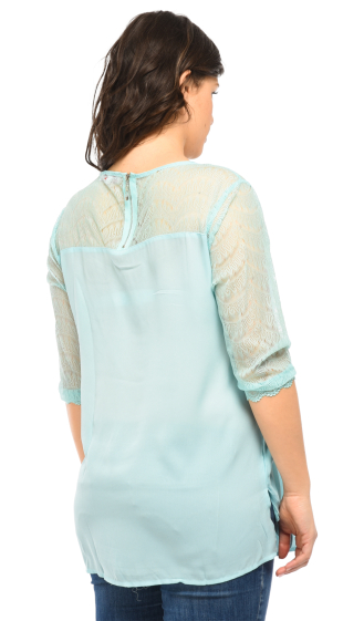 Wholesaler Pomme Rouge Paris - Turquoise blouse with lace sleeves (A581)