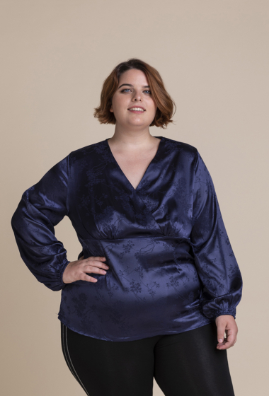 Wholesaler Pomme Rouge Paris - Plain blouse with blue pattern (C6244)