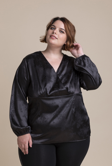 Wholesaler Pomme Rouge Paris - Plain blouse with black pattern (C6244)