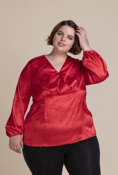 Wholesaler Pomme Rouge Paris - Plain blouse with red pattern (C6244)