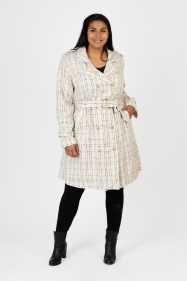 Wholesaler Pomme Rouge Paris - White peacoat with contrasting stitching (CA6627)