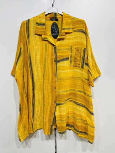 Wholesaler Pomme Rouge Paris - Striped printed linen/cotton shirt (T91252)