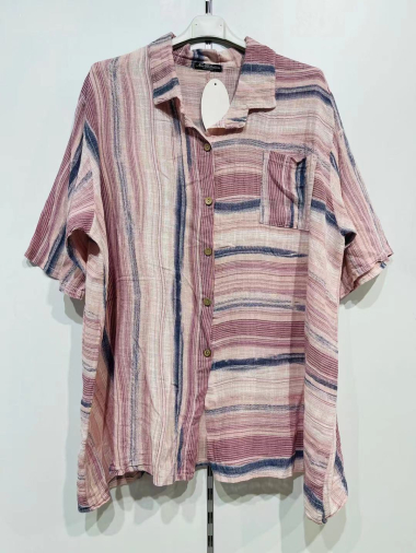 Wholesaler Pomme Rouge Paris - Striped printed linen/cotton shirt (T91252)
