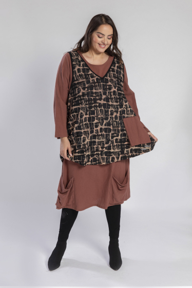 Mayorista Pomme Rouge Paris - Conjunto lencero y vestido estampado marrón (A830)