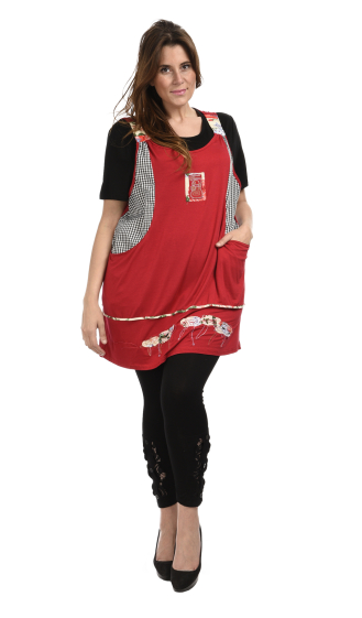 Wholesaler Pomme Rouge Paris - Embroidered tunic with tshirt set (A592)