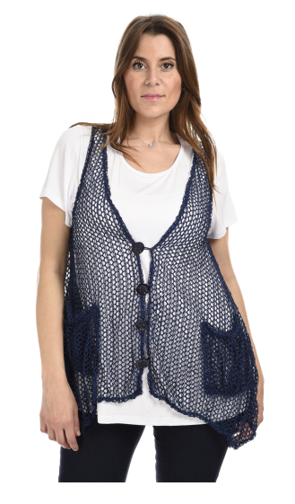 Wholesaler Pomme Rouge Paris - Large size blue openwork vest (A318)