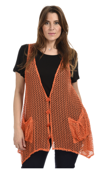 Wholesaler Pomme Rouge Paris - Large size orange openwork vest (A318)
