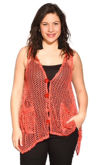 Wholesaler Pomme Rouge Paris - Large size pink openwork vest (A318)