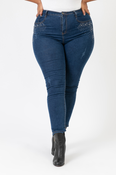 Großhändler Pomme Rouge Paris - Ultra-Stretch-Jeans mit Strasssteinen (B6018)