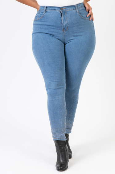 Großhändler Pomme Rouge Paris - Jeans mit Strasssteinen in Übergröße (B6019)