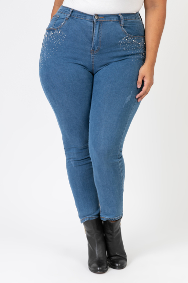 Wholesaler Pomme Rouge Paris - Light blue jeans with ultra stretch rhinestones (B6018)
