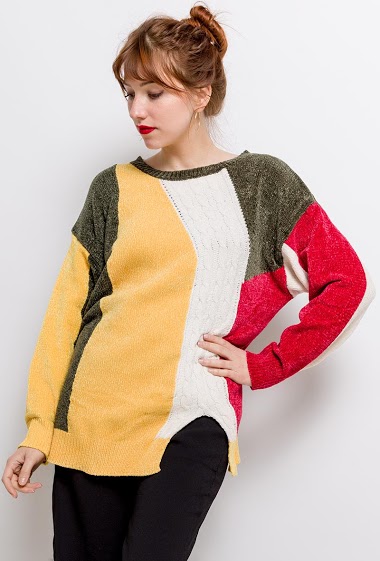 Grossistes Pomme Rouge - Pull doux color block