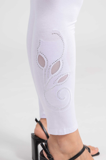 Wholesaler Pomme Rouge Paris - White floral pattern leggings (B226)