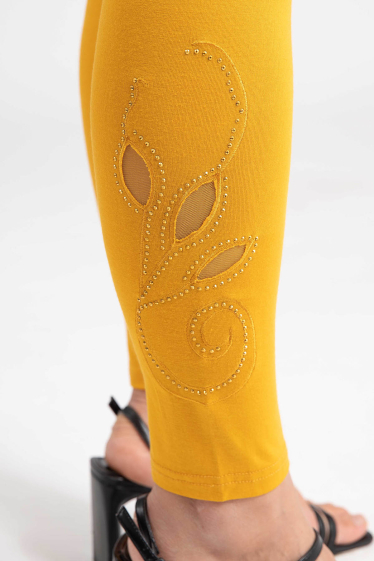 Grossiste Pomme Rouge Paris - Legging motif fleurie jaune (B226)
