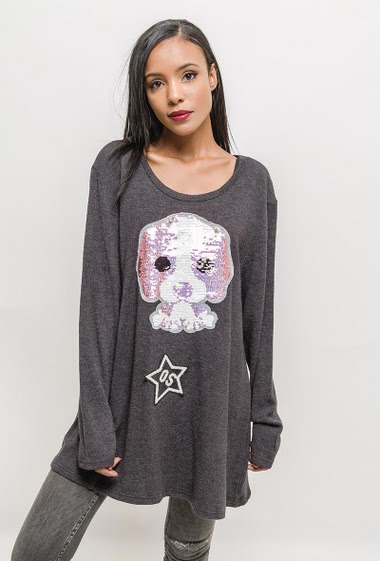 Großhändler Pomme Rouge Paris - Sweater with sequin dog