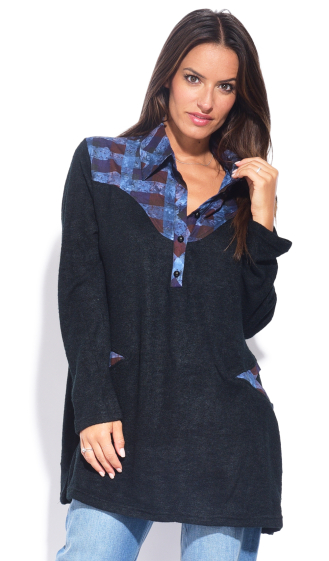 Wholesaler Pomme Rouge Paris - Black heathered checkered sweater (A811)