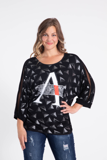 Wholesaler Pomme Rouge Paris - Fine sweater with openwork sleeves (C6500)