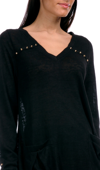 Wholesaler Pomme Rouge Paris - Fine black sweater (A326)