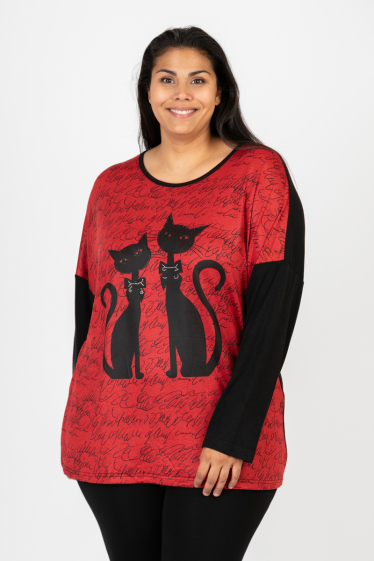 Großhändler Pomme Rouge Paris - Pullover mit Katzenmuster in großen Größen (C6610)