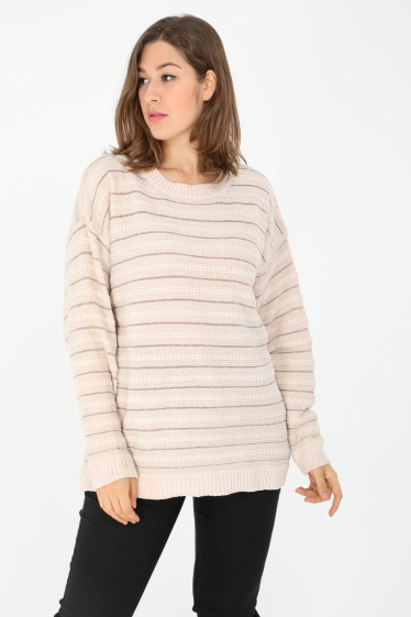 Wholesaler Pomme Rouge Paris - Striped sweater with white lurex (JX096)
