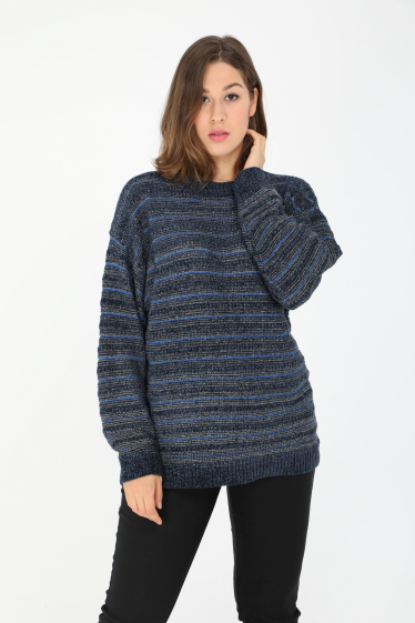 Wholesaler Pomme Rouge Paris - Striped sweater with blue lurex (JX096)