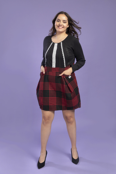 Wholesaler Pomme Rouge Paris - Red Plaid Dress (A725)