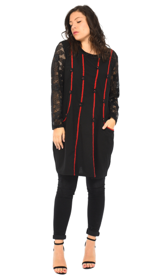 Wholesaler Pomme Rouge Paris - Dress with lace sleeves (A763)