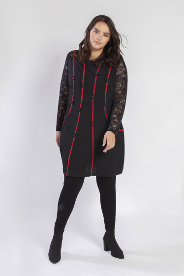 Wholesaler Pomme Rouge Paris - Dress with lace sleeves (A763)