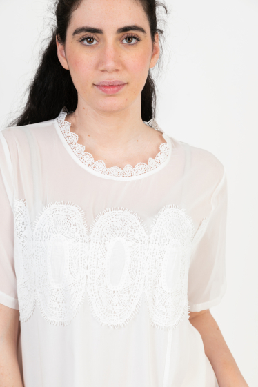Großhändler Pomme Rouge Paris - Weißes Kleid mit Stickerei (C6572)