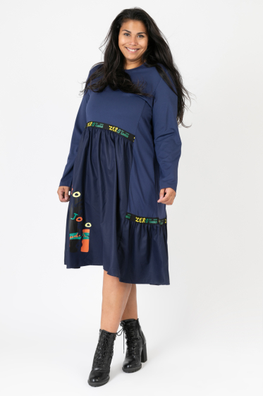 Wholesaler Pomme Rouge Paris - Blue ruffled dress with pattern (CA6629)