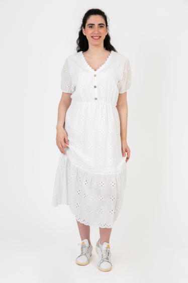 Wholesaler Pomme Rouge Paris - Plus size white bohemian dress (C6568)