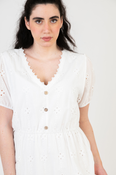 Großhändler Pomme Rouge Paris - Weißes Bohemian-Kleid in Übergröße (C6568)