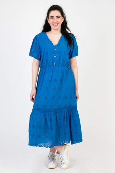 Großhändler Pomme Rouge Paris - Blaues Bohemian-Kleid in Übergröße (C6568)