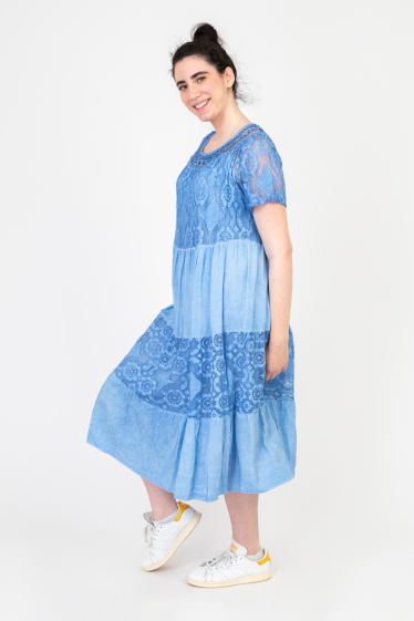 Wholesaler Pomme Rouge Paris - Blue plus size bohemian dress (C8018)