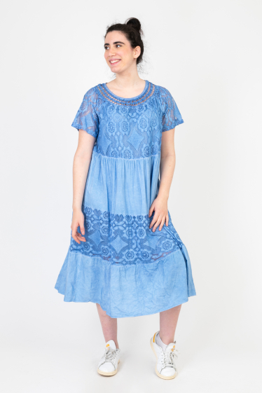 Großhändler Pomme Rouge Paris - Blaues Bohemian-Kleid in Übergröße (C8018)