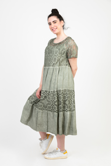 Großhändler Pomme Rouge Paris - Khakifarbenes Bohemian-Kleid in Übergröße (C8018)