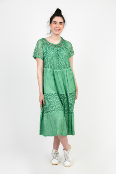 Wholesaler Pomme Rouge Paris - Green plus size bohemian dress (C8018)