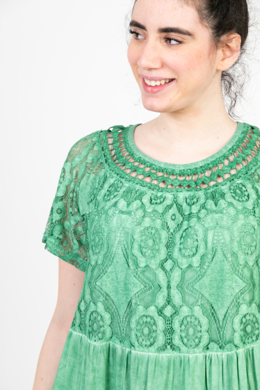 Wholesaler Pomme Rouge Paris - Plus size green bohemian dress (C8018)