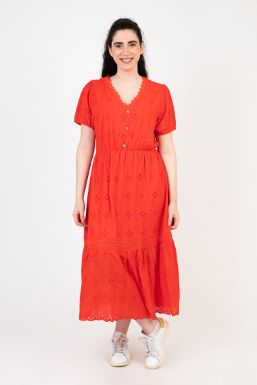 Großhändler Pomme Rouge Paris - Rotes Bohemian-Kleid in Übergröße (C6568)