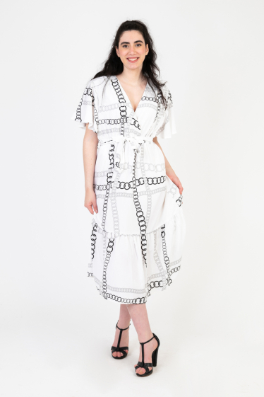 Wholesaler Pomme Rouge Paris - Chain print wrap dress (C6552)