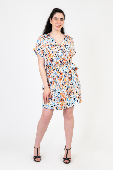 Wholesaler Pomme Rouge Paris - Short blue printed wrap dress (C6557)