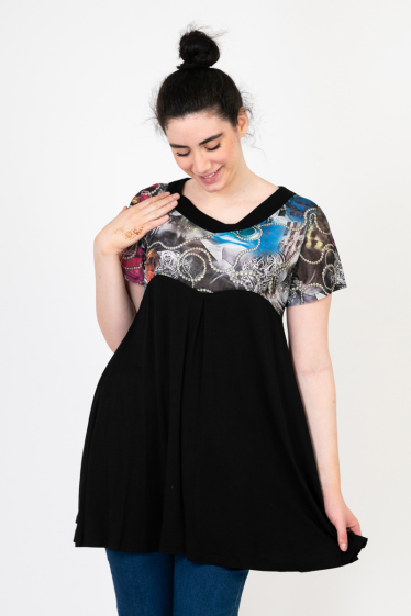 Großhändler Pomme Rouge Paris - Kurzes schwarzes, halbbedrucktes Kleid (A189)