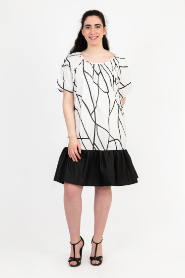 Wholesaler Pomme Rouge Paris - White printed ruffled short dress (C6571)