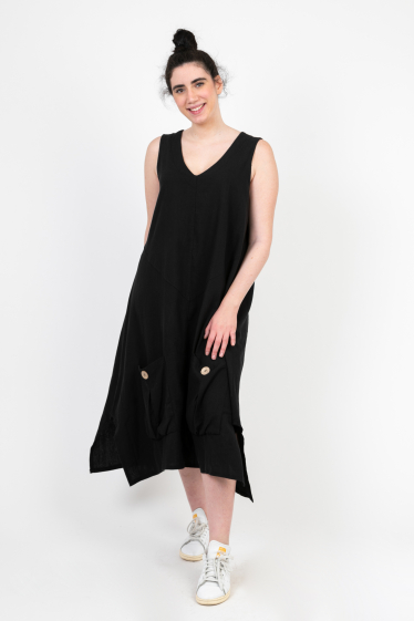 Wholesaler Pomme Rouge Paris - Black A-Line Linen Dress (C8019)