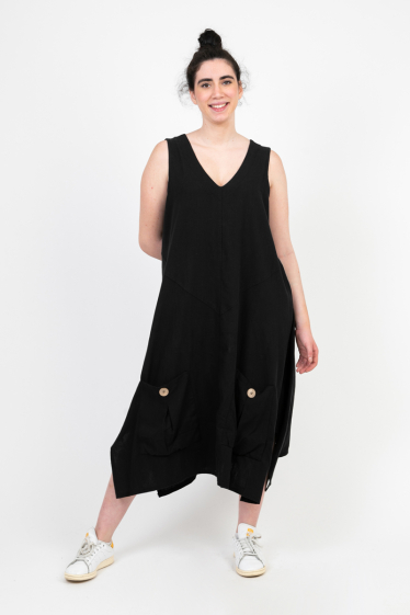 Wholesaler Pomme Rouge Paris - Black A-Line Linen Dress (C8019)
