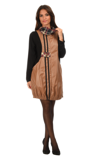 Wholesaler Pomme Rouge Paris - Camel faux leather dress (A511)
