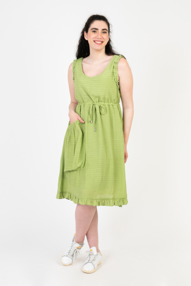 Wholesaler Pomme Rouge Paris - Green waffle dress (C6556)