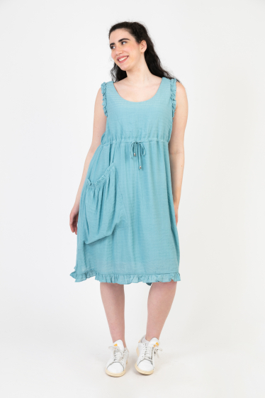 Großhändler Pomme Rouge Paris - Türkisfarbenes Kleid mit Prägung (C6556)