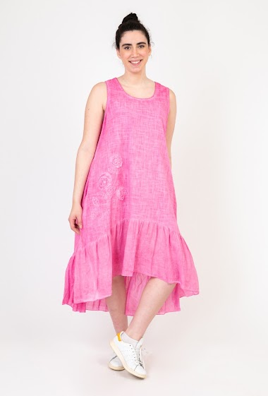 Großhändler Pomme Rouge Paris - Plus-Size-Kleid mit rosa Blumenstickerei